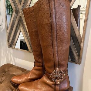 Tory Burch Amanda brown pebbled leather riding boots, women’s size 8.5